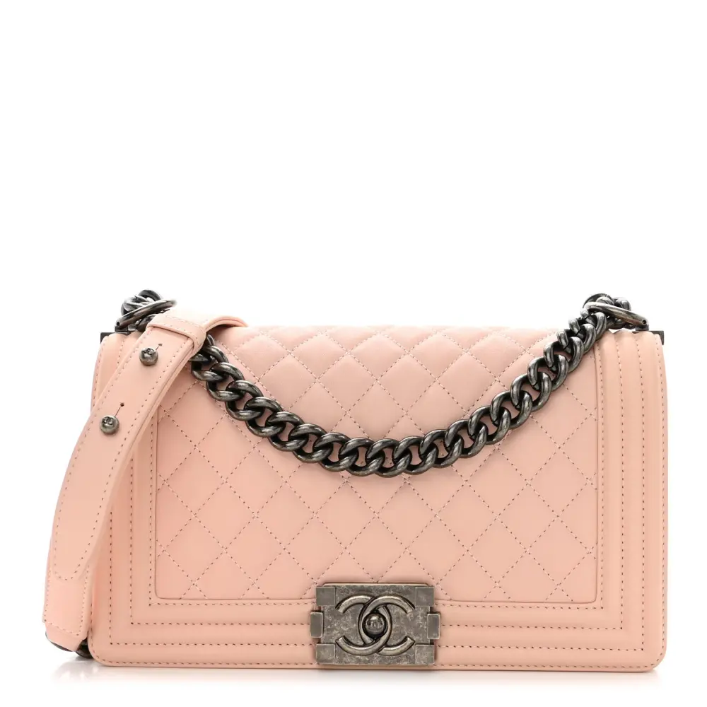 Chanel Quilted Calfskin Medium Boy Flap Light Pink Ruthenium Hardware Best Lushentic Bags