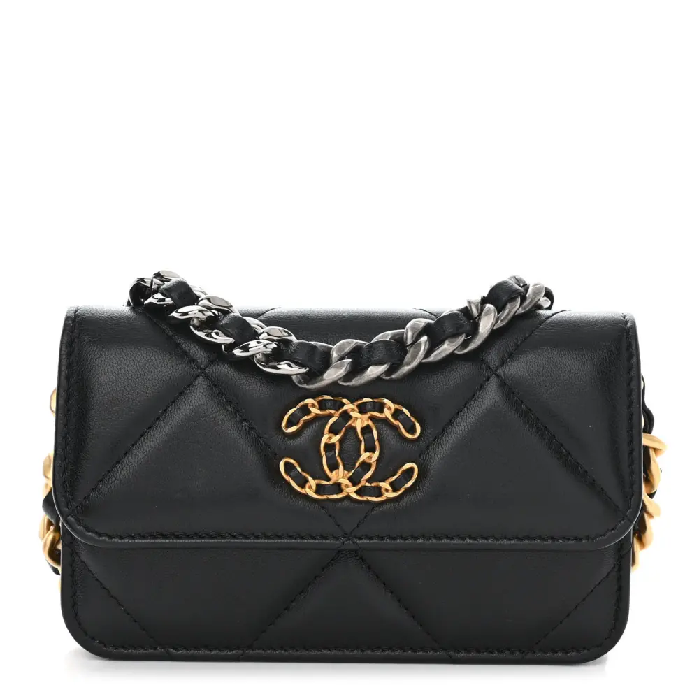 Chanel Quilted Lambskin Small Chanel 19 Clutch With Chain Black Mixed Metal Hardware Lushentic Grade Bags